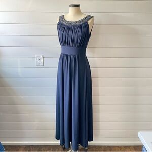 Haani- Navy Blue Women's Grecian Maxi Dress- Medium